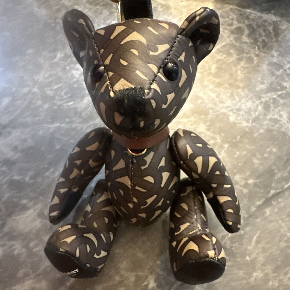 BURBERRY Total logo TB Thomas Bear Bag Charm Key Holder Leather Brown - Picture 4 of 6